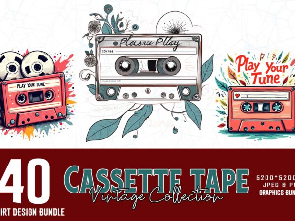 40 retro vintage cassette tape t-shirt design mega bundle