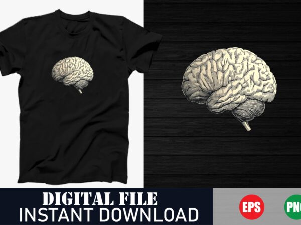 Human brain vector t-shirt design, brain art graphic tee, abstract brain line art t-shirt, creative brain vector design