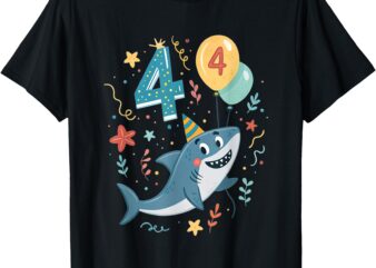 4th Birthday Toddler Shark Theme T-Shirt