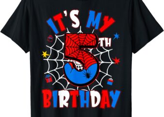 5 Years Old Kids It’s My 5th Birthday Spider Theme Party T-Shirt