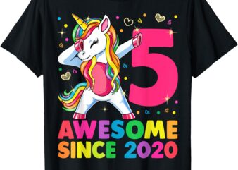 5 Years Old Unicorn Dabbing 5th Birthday Girl Unicorn Party T-Shirt