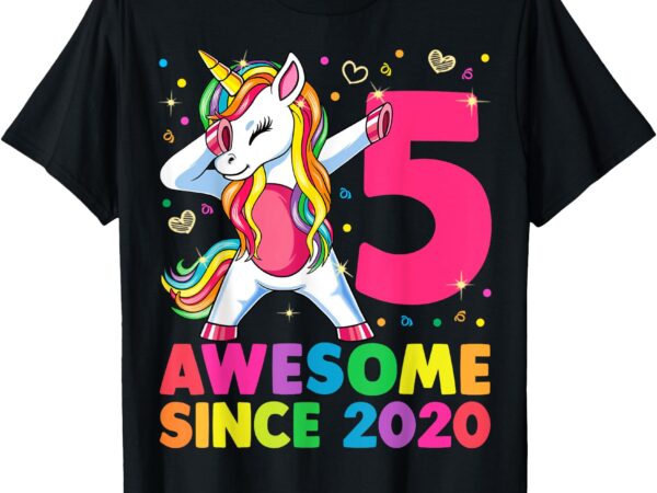 5 years old unicorn dabbing 5th birthday girl unicorn party t-shirt