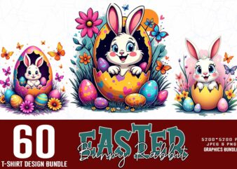 Vintage colour easter sunday rabbit bunny t-shirt design bundle of 60 designs – download instantly retro vintage mega bundle