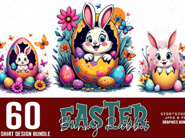 Vintage colour easter sunday rabbit bunny t-shirt design bundle of 60 designs – download instantly retro vintage mega bundle