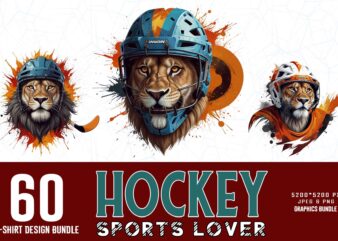 60 trendy retro vintage lion face hockey lover t-shirt design bundle