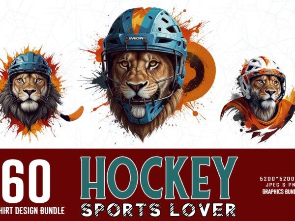 60 trendy retro vintage lion face hockey lover t-shirt design bundle