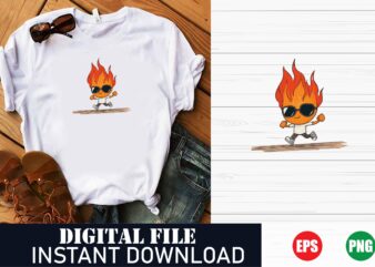 Funny Burning Flame T-Shirt Design, Cute Fire Cartoon T-Shirt, Kawaii Fire Character Tee, Adorable Fire Graphic Tee