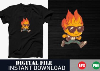 Cute Fire Cartoon T-Shirt, Playful Fire Kid’s T-Shirt, Adorable Fire Character Top, Funny Burning Cartoon Shirt, Kawaii Fire Flame Tee