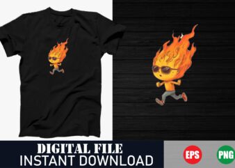 Adorable Fire Character T-Shirt Design, Cute Fire Cartoon T-Shirt, Kawaii Flame Graphic Tee, Playful Fire Cartoon Vector