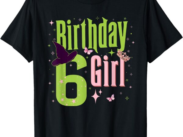 6th birthday witch pink and green 6 year old birthday girl t-shirt