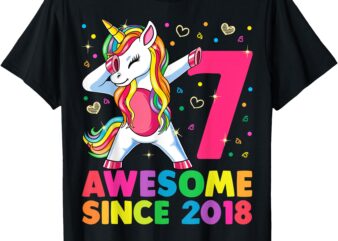 7 Years Old Unicorn Dabbing 7th Birthday Girl Unicorn Party T-Shirt