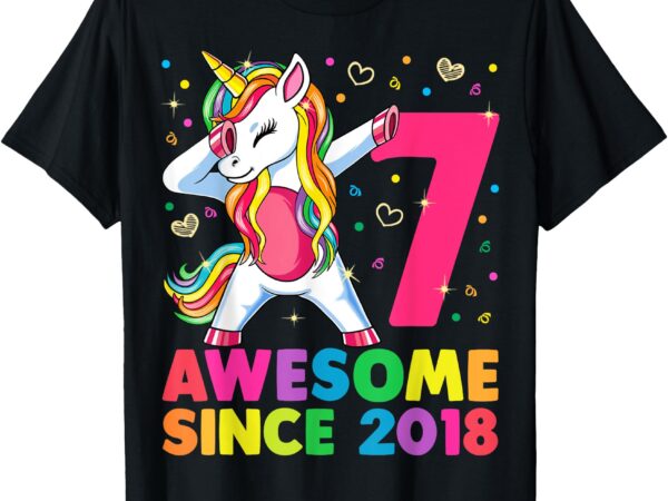 7 years old unicorn dabbing 7th birthday girl unicorn party t-shirt