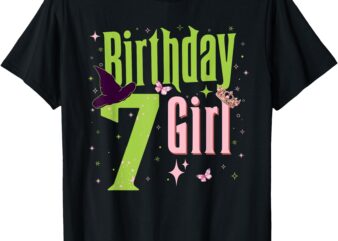 7Th Birthday Witch Pink And Green 7 Year Old Birthday Girl T-Shirt