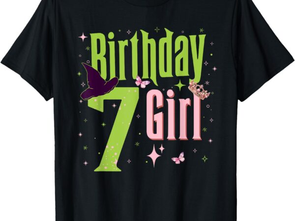 7th birthday witch pink and green 7 year old birthday girl t-shirt