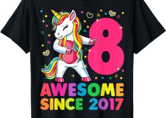 8 Years Old Unicorn Flossing 8th Birthday Girl Unicorn Party T-Shirt