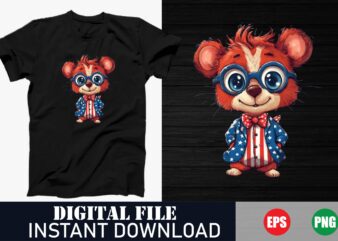 Patriotic Cartoon Sunglasses T-Shirt, Cool American Flag Shades Tee, Funny 4th of July Cartoon T-Shirt