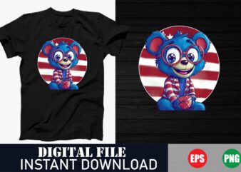 Cartoon with American Flag Sunglasses T-Shirt, Patriotic Cartoon Character Tee, Cool Cartoon Sunglasses USA Flag Design