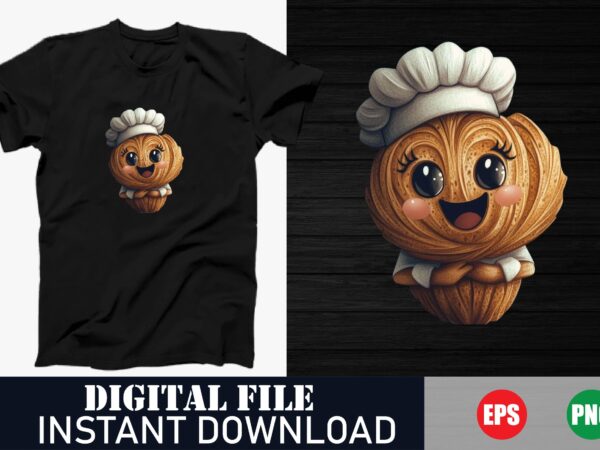 Cartoon chef funny cooking t-shirt, cute chef character vector tee, culinary cartoon t-shirt design, foodie chef gift t-shirt