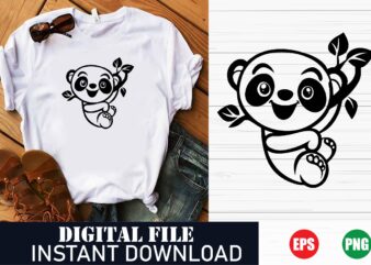 Cute Cartoon Panda T-Shirt Design, Funny Panda Vector Graphic Tee, Kawaii Panda Bear T-Shirt for Kids