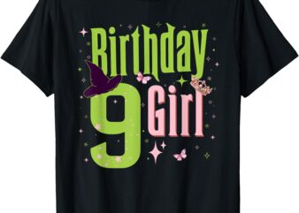 9Th Birthday Witch Pink And Green 9 Year Old Birthday Girl T-Shirt