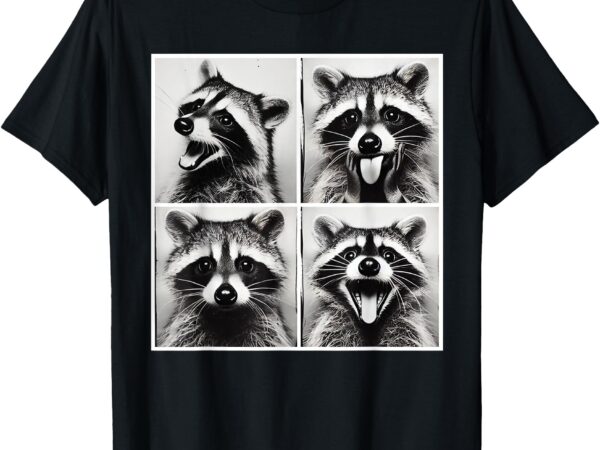 Animal photobooth funny raccoon rock on selfie retro raccoon t-shirt