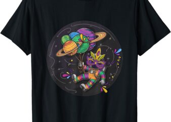 Astronaut Holding Planet Balloons STEM Kids Mardi Gras T-Shirt