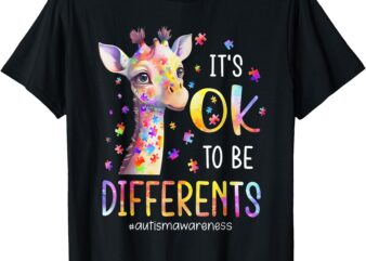 Autism Awareness Cute Giraffe Animal Its Ok To Be Different T-Shirt