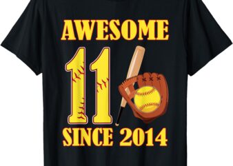 Awesome 11 Year Old Since 2014 11th Birthday Softball Theme T-Shirt