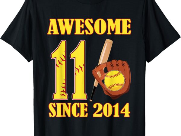 Awesome 11 year old since 2014 11th birthday softball theme t-shirt