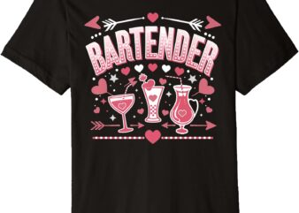 Bartender Tools Valentine’s Day Leopard Job Team Cute Hearts Premium T-Shirt