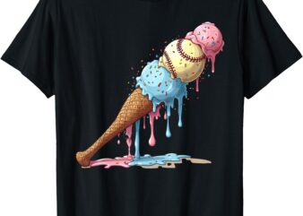 Baseball Ice Cream Watercolor Lover Ice Cream Cone Boy Youth T-Shirt