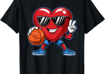 Basketball Valentines Day Sunglass Boys Valentines Kids Men T-Shirt