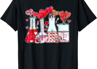 Beaker Test Tube Heart Laboratory Valentines Science Teacher T-Shirt