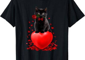 Black Cat Valentine Shirt Women Girls Kids Valentines Day T-Shirt