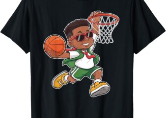 Black History Basketball Dunking African American Boys Kids T-Shirt