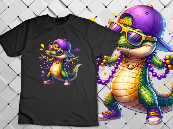 Mardi gras boys men alligator mardi gras t-shirt disign