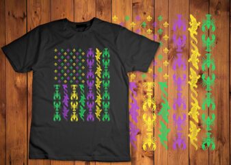 Mardi Gras USA American Flag Crawfish Alligator Mardi Gras T-Shirt disign .