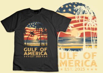 Retro Gulf Of USA America Est 2025 American Flag Gulf Mexico T-Shirt disign .