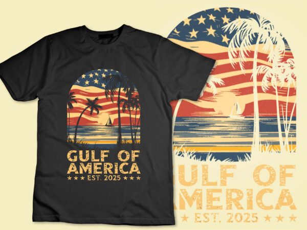 Retro gulf of usa america est 2025 american flag gulf mexico t-shirt disign .