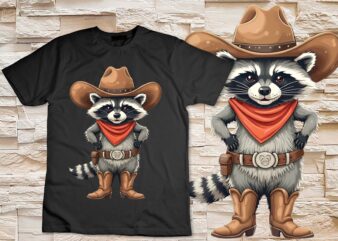 Retro raccoon Cowboy Cowgirl vintage Western country T-Shirt disign