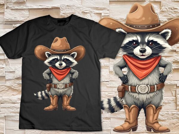 Retro raccoon cowboy cowgirl vintage western country t-shirt disign