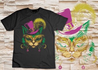 Mardi Gras Cat With Hat Glasses Women Kids T-Shirt disign