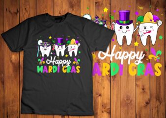 Funny Teeth Happy Mardi Gras Dental Squad Dentist Carnival T-Shirt disign