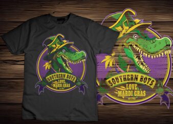 Southern Boys Love Mardi Gras, Mardi Gras Alligator Men T-Shirt disign