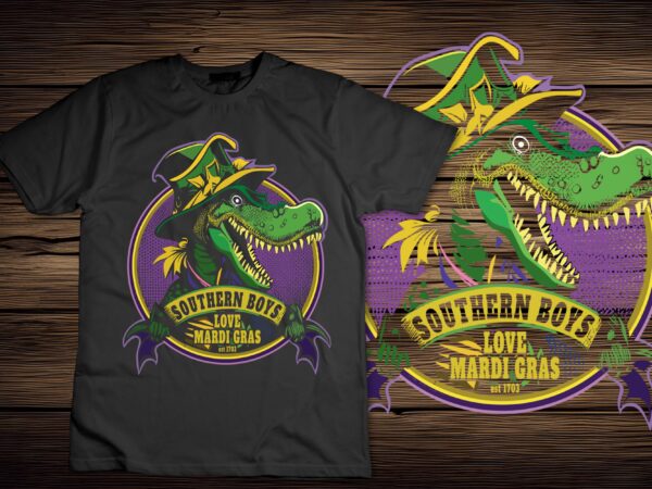 Southern boys love mardi gras, mardi gras alligator men t-shirt disign