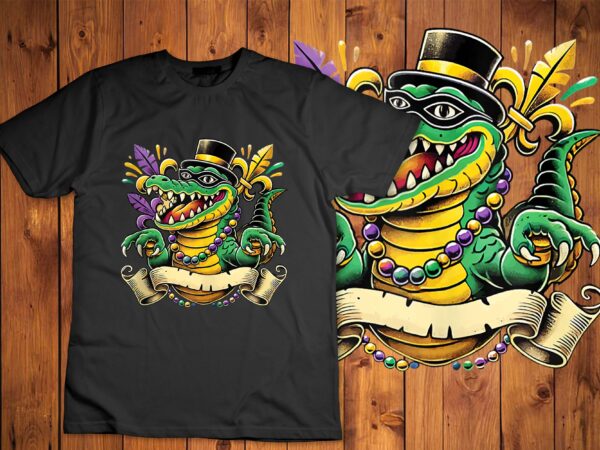 Mardi gras gator with beads carnival fun tank top disign t shirt designs for sale