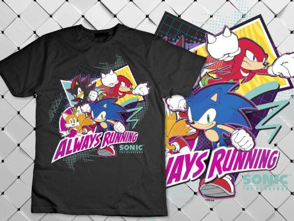 Sonic the hedgehog always running group shot t-shirt design