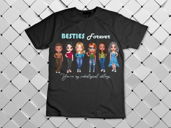 Besties forever bff best friends unbiological siblings chibi t-shirt disign.