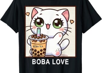 Boba Love Kawaii Style Cute Kitten Drinking Boba Tea T-Shirt