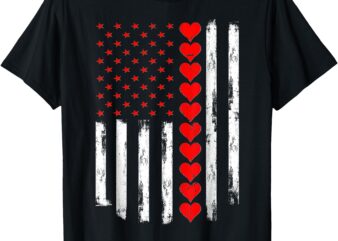 Boys Valentines Day American Flag Hearts T-Shirt